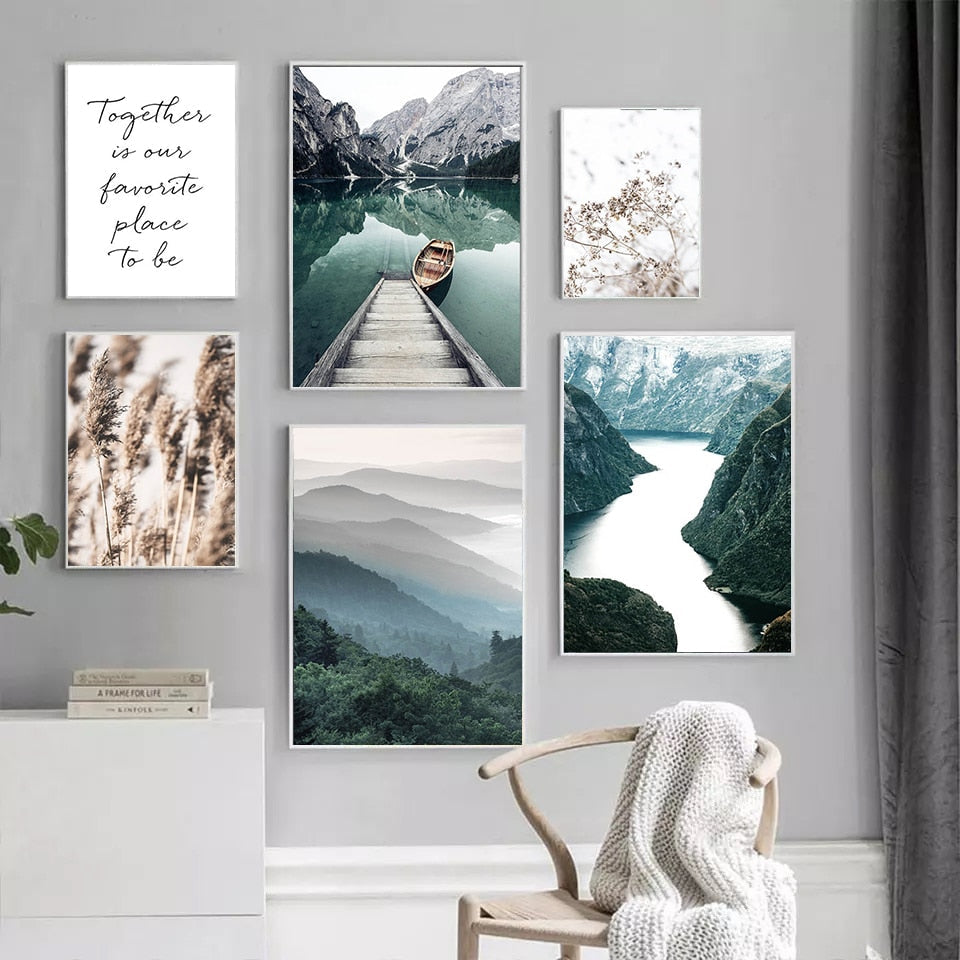 Nordic Scandinavian Mountain Landscape Canvas Art