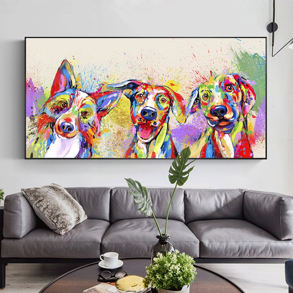 Colorful Dogs Canvas Art