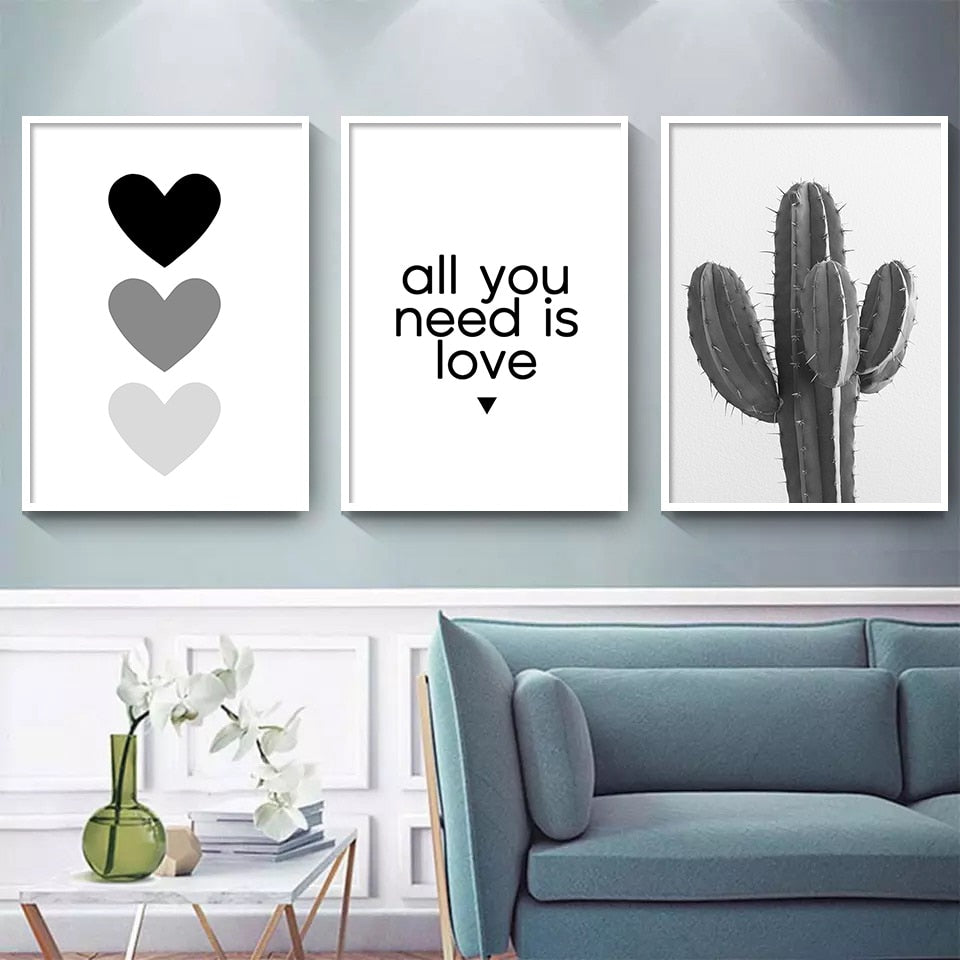 Minimalist Style Cactus Heart Love Canvas Art