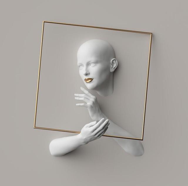 Woman Sculpture Gold and White Canvas Art