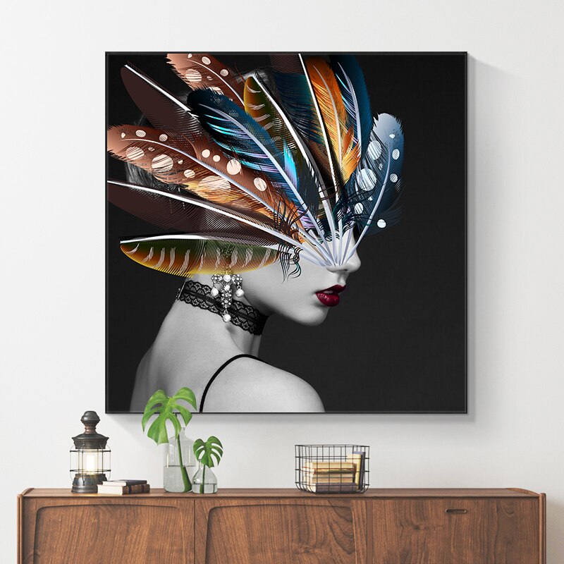 Girl with Feather Canvas Art