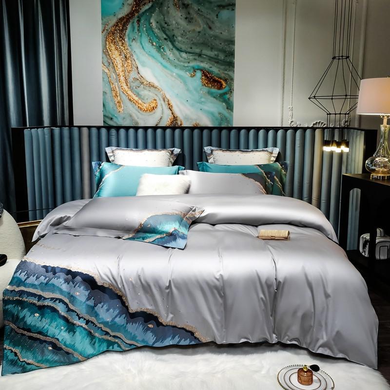 Hermatite Marble Embroidery Duvet Cover Bedding Set