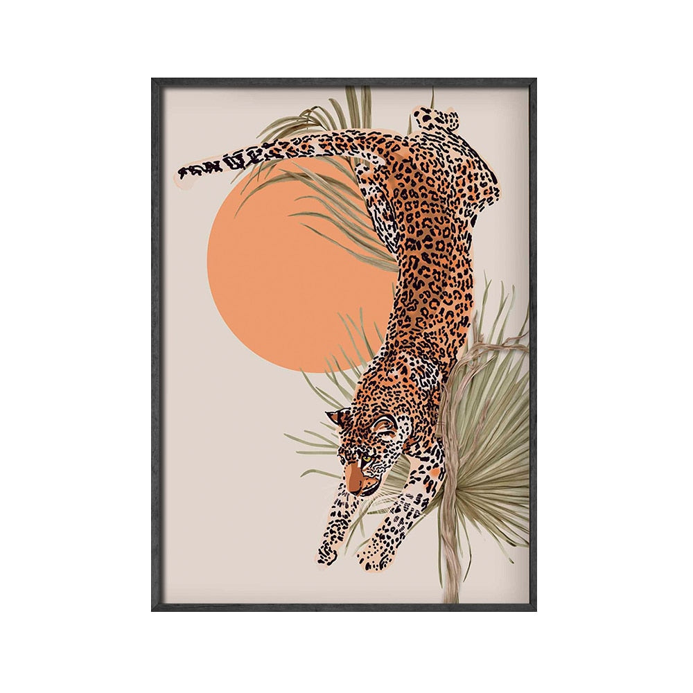 Boho Tropical Leaves Leopard Canvas Art