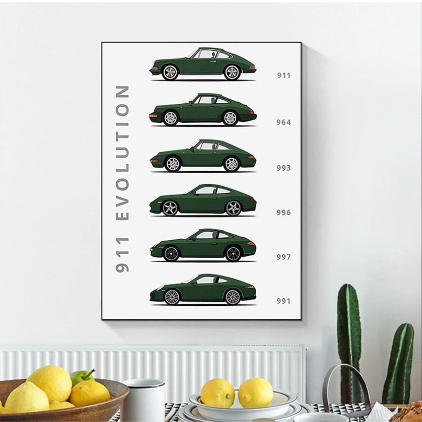 911 and Turbo Evolution Car Canvas Art