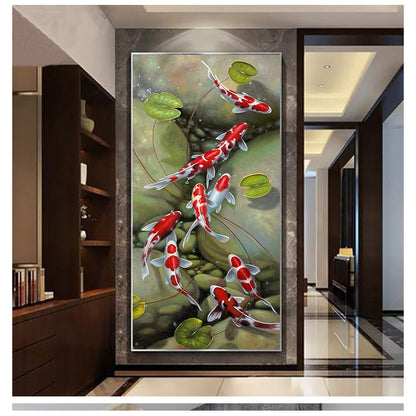 Nine Red Koi Fish Oil Painting Canvas Art