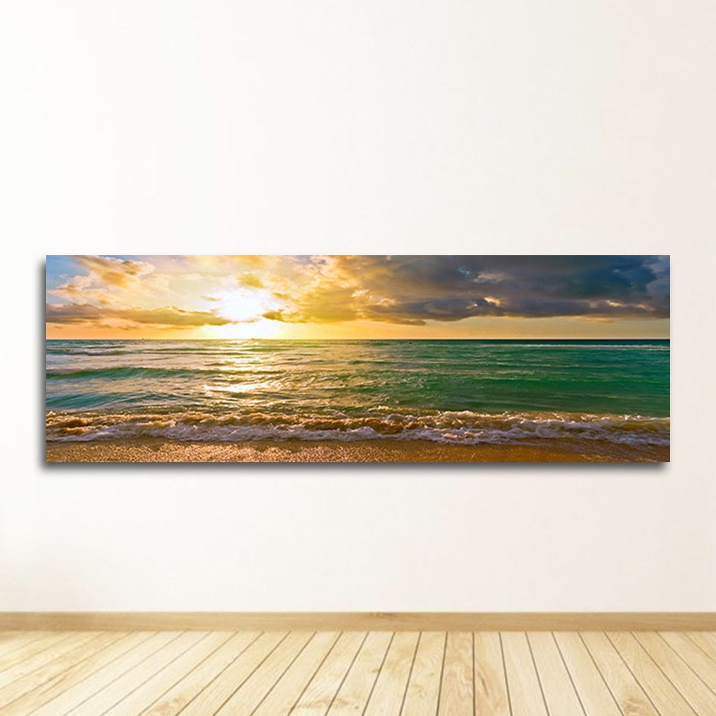 Panorama Sunsets Natural Sea Beach Landscape Canvas Art