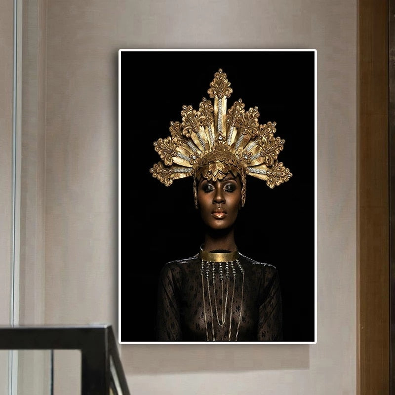 Black Gold African Queen Canvas Art