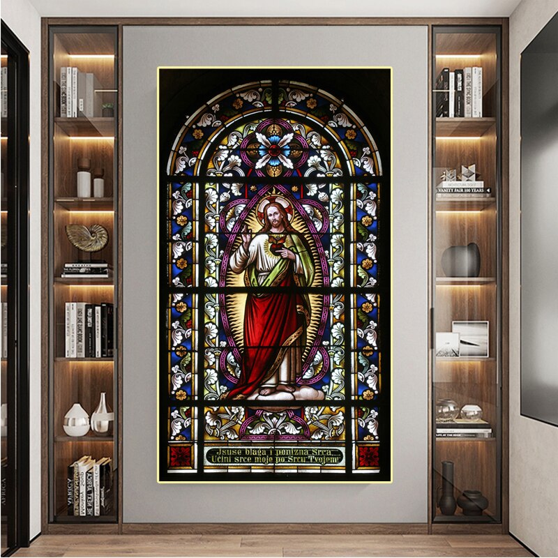 Jesus Christ Mosaic Church Glass Window Canvas Art