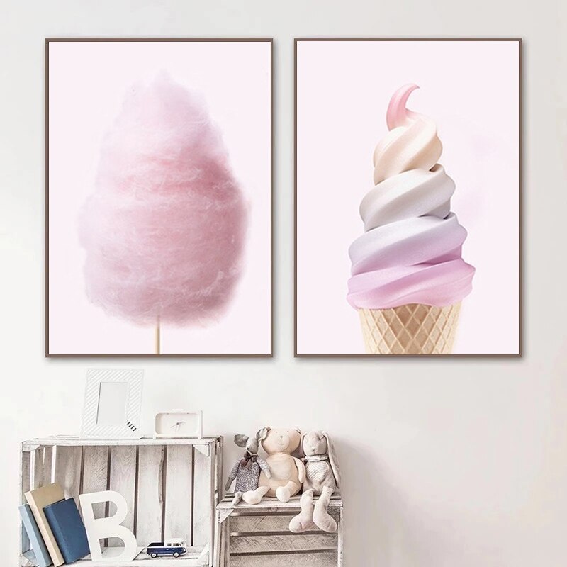 Pink Ice Cream Cotton Candy Canvas Art