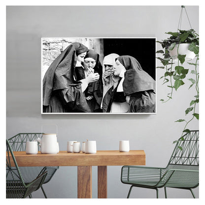 Black and White Poster Smoking Nuns Canvas Art