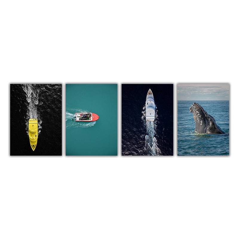 Deep Sea Whale Yacht Sea Canvas Art