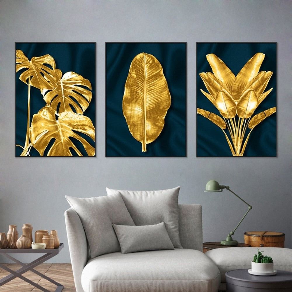 Nordic Golden Leaf Canvas Art