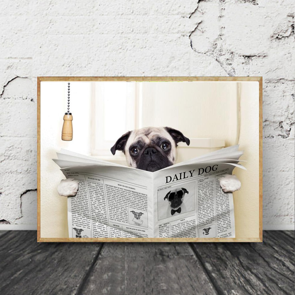 Dog Reading Newspaper Canvas Art