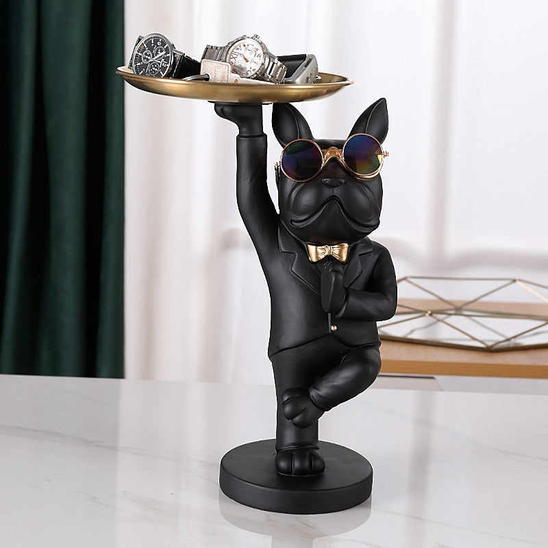 Single Leg Stand Bulldog Tray Statue