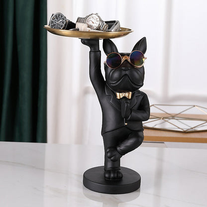 Single Leg Stand Bulldog Tray Statue