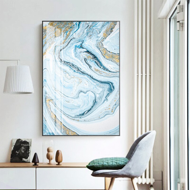 White Light Blue Marble Canvas Art