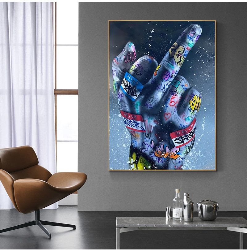 Middle Finger Gesture Graffiti Art Canvas