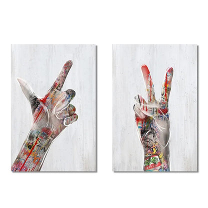 Graffiti Love Hand Gesture Wall Art Canvas