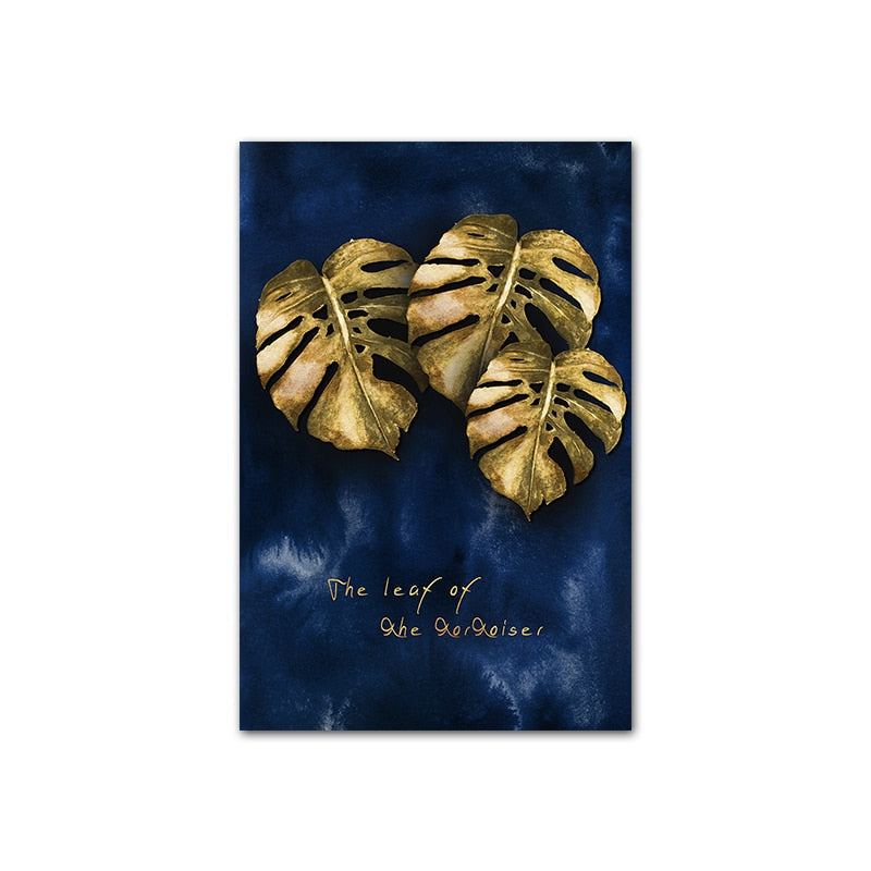 Blue Gold Leaf Canvas Art