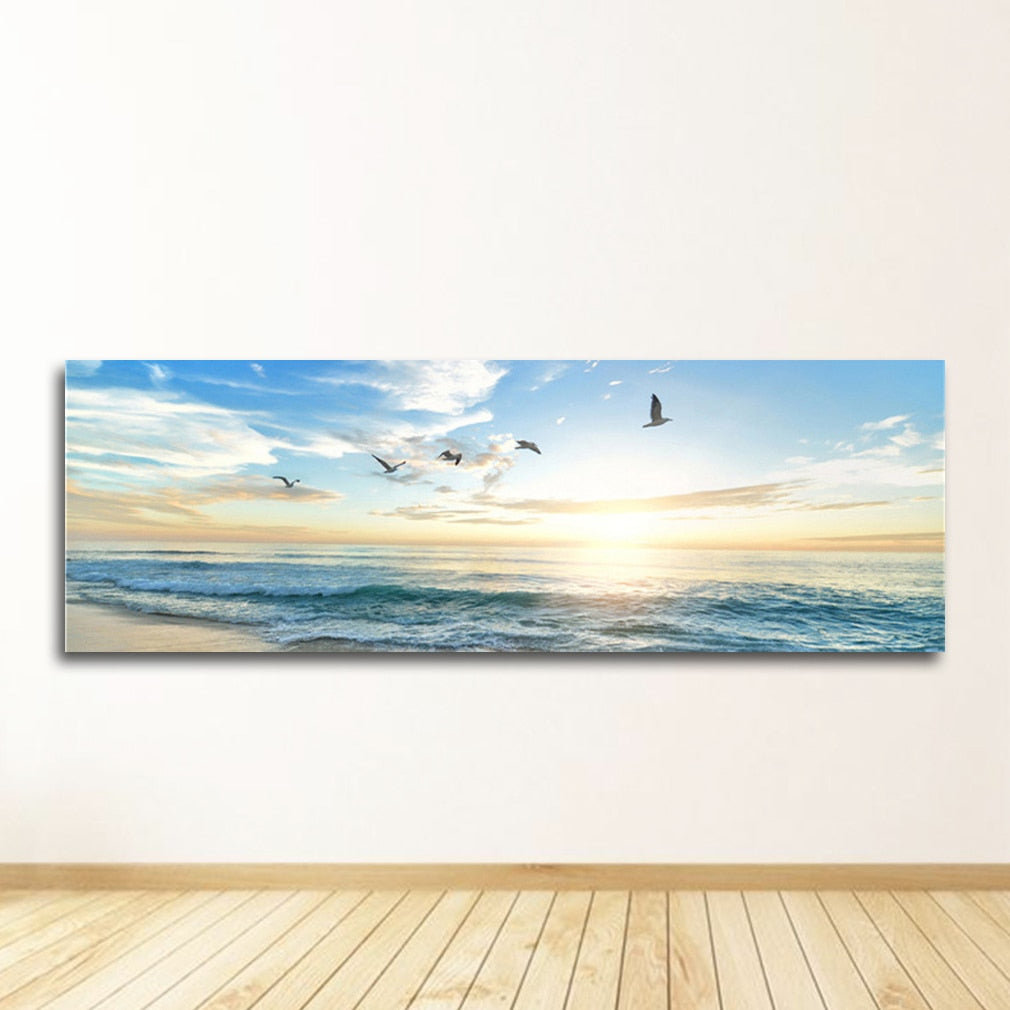 Panorama Sunsets Natural Sea Beach Landscape Canvas Art