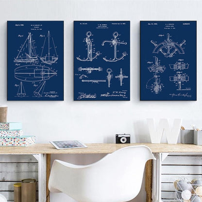 Sailboat Anchor Patent Blueprint Canvas Art