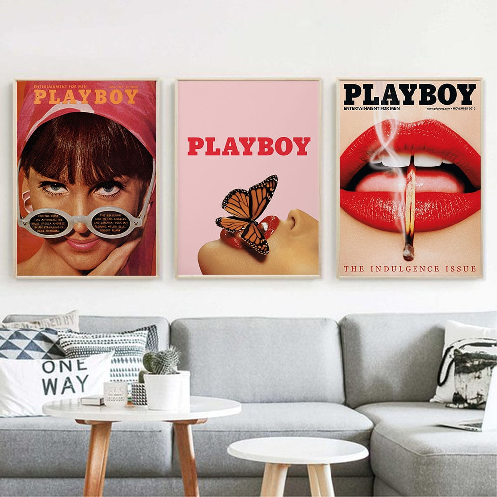 Vintage Butterfly Sexy Red Lips Canvas Art