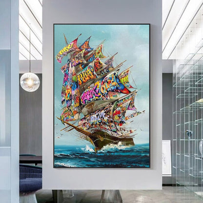 Pirate Graffiti Ship Canvas Art