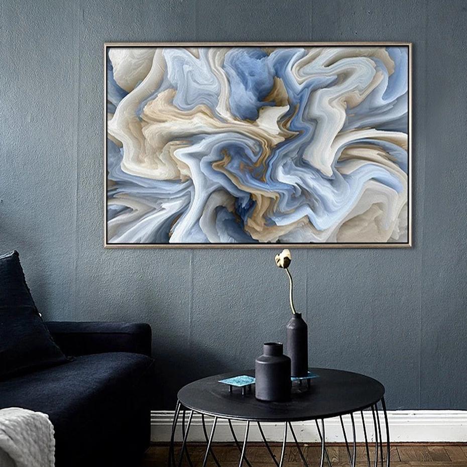 Beige Blue Abstract Marble Texture Canvas Art