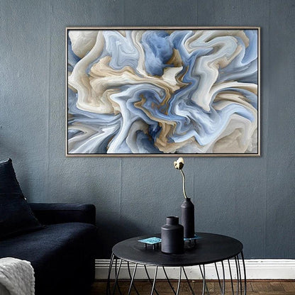 Beige Blue Abstract Marble Texture Canvas Art