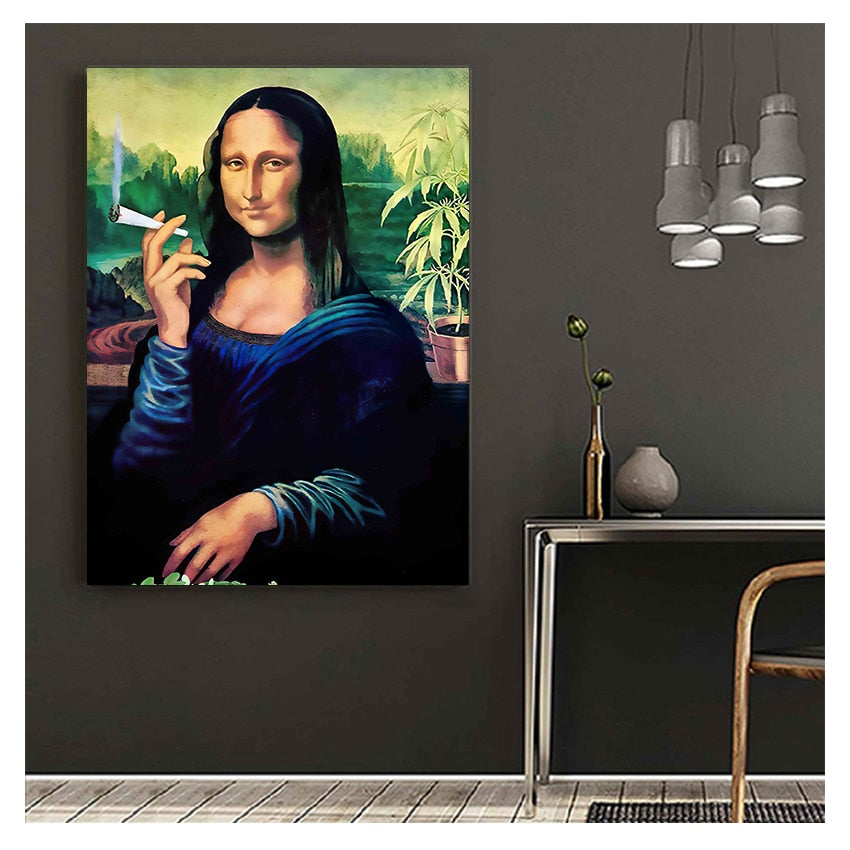 Art Mona Lisa Smoking Joint Canvas