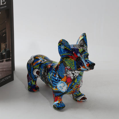 Graffiti Corgi Resin Statue