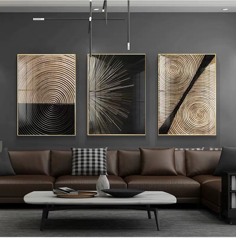 Retro Black Gold Wood Art Canvas