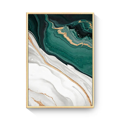 White Green Gold Marble Canvas Art