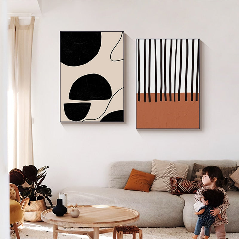 Abstract Geometric Brown Beige Black Canvas Art