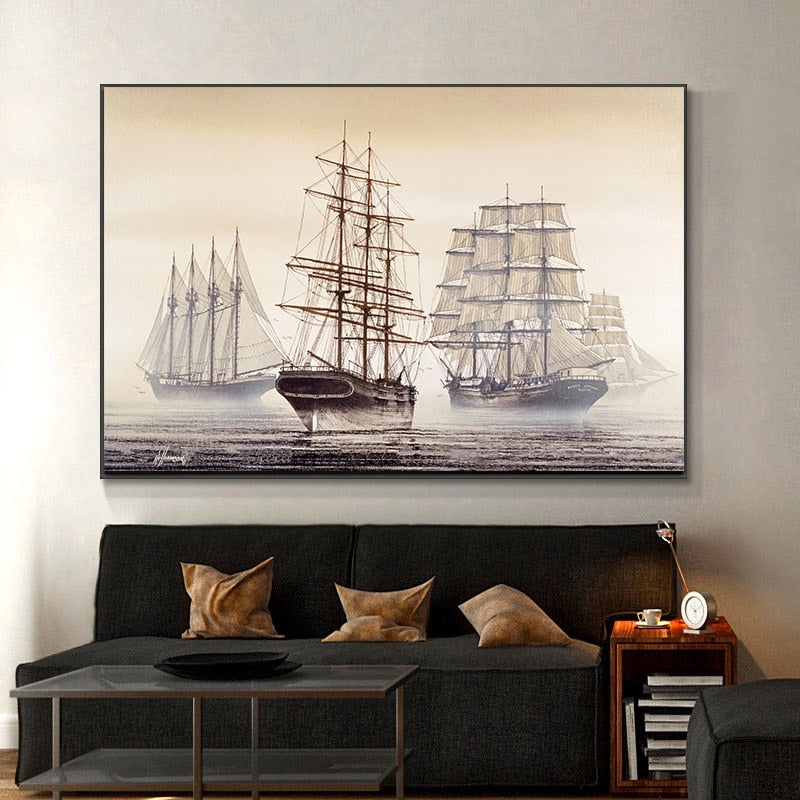 Vintage Ship Oil Painting Canvas Art