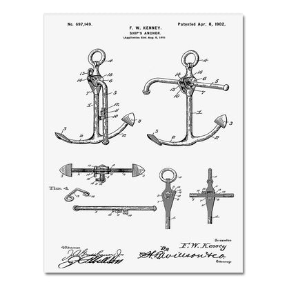 Sailboat Anchor Patent Blueprint Canvas Art