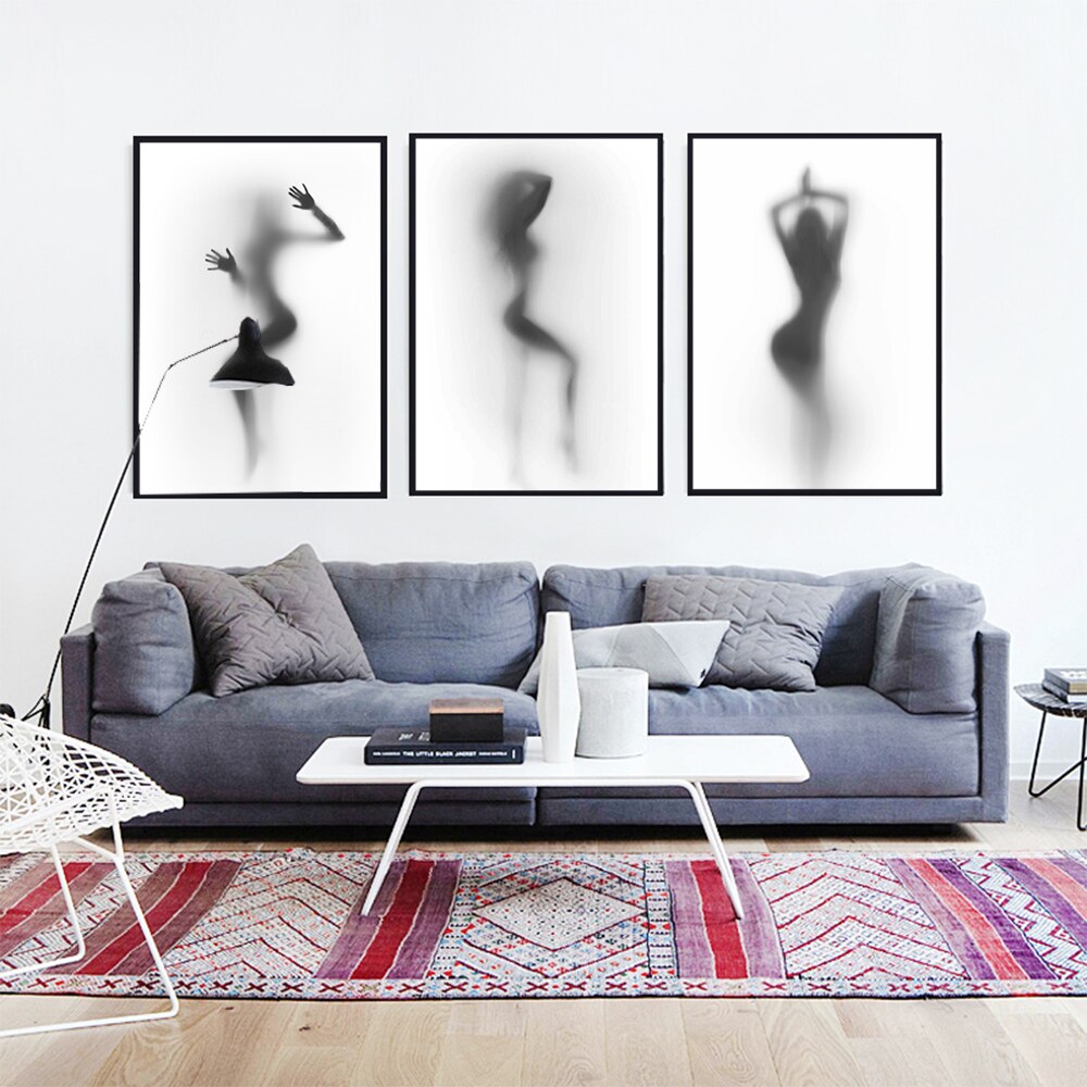 Sexy Women Behind The Curtain Silhouette Canvas Art