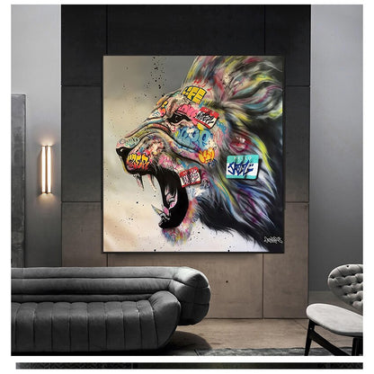 Roaring Lion Graffiti Canvas Art