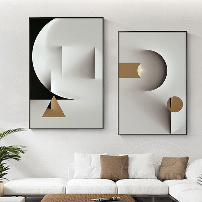 Modern White Abstract Geometric Canvas Art