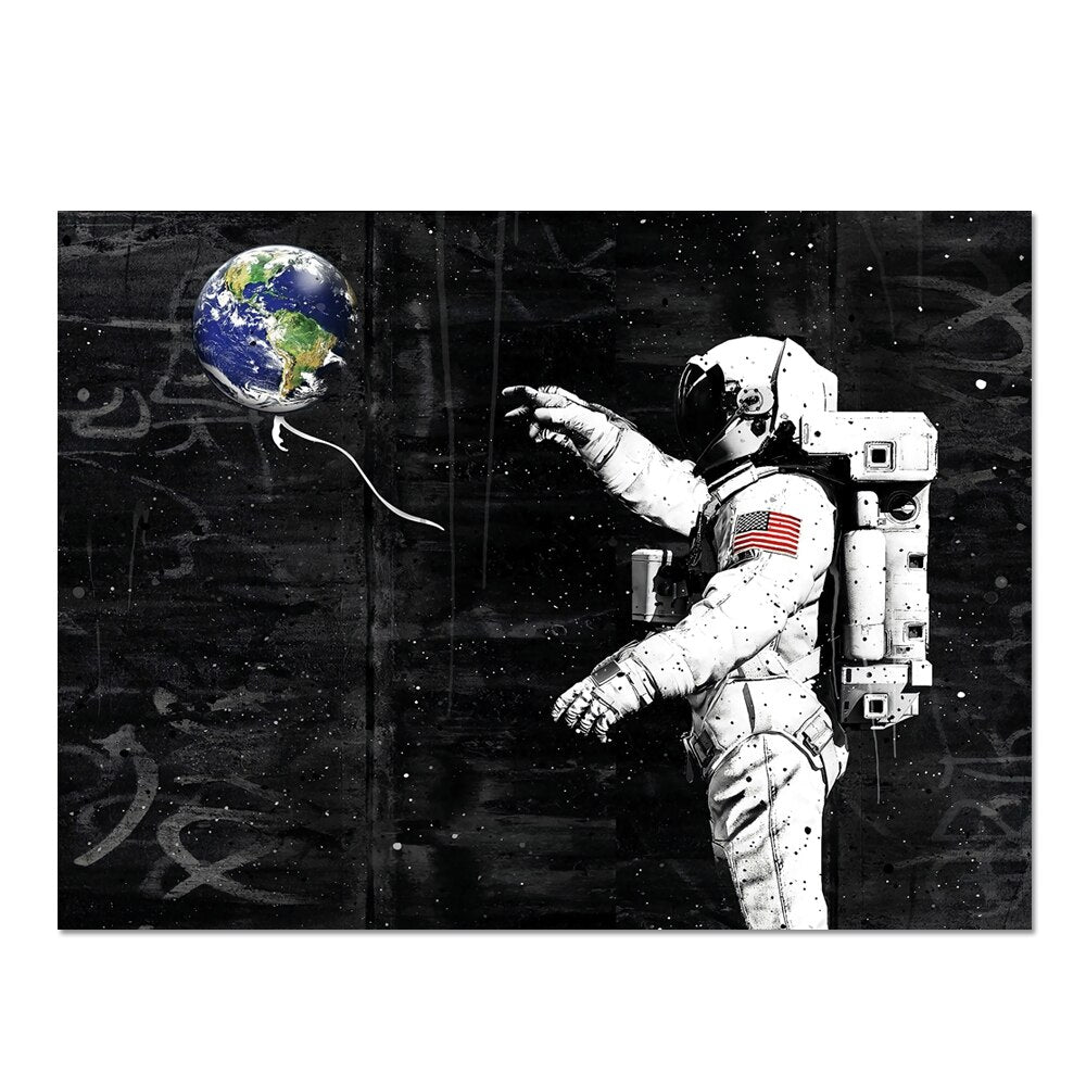 Astronaut Earth Balloon Canvas Art