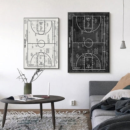 Basketball Court Blueprint Canvas Art