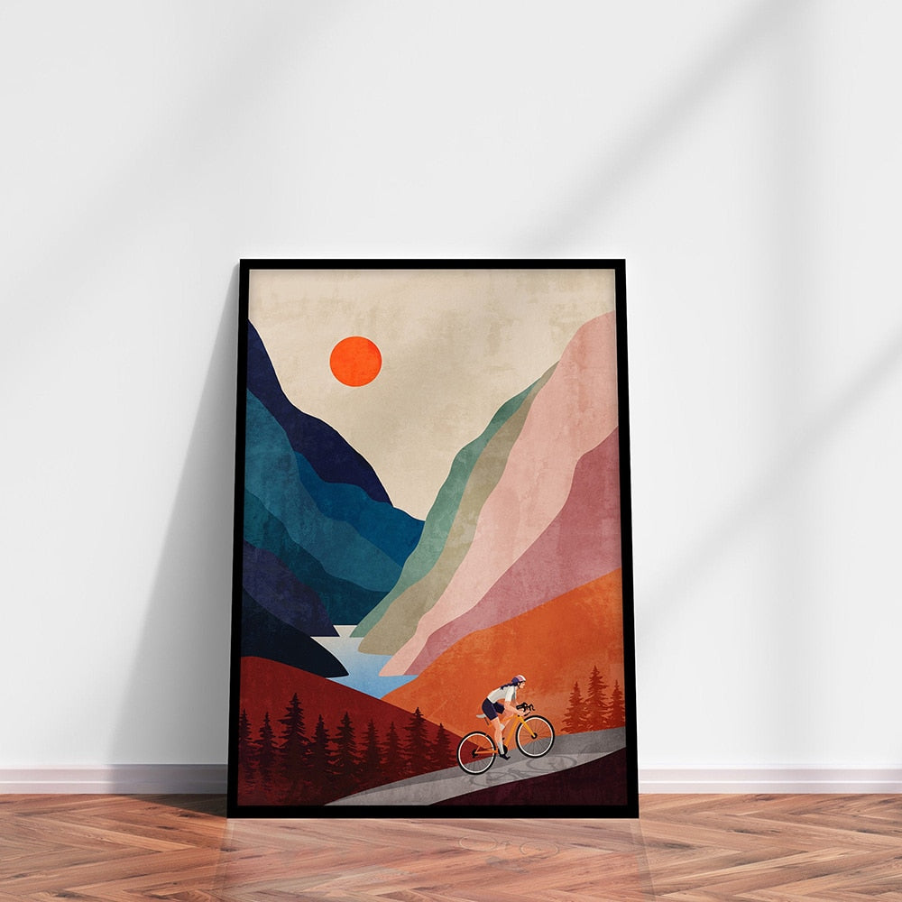 Bicycle Cycling Ascend a Mountain Canvas Art