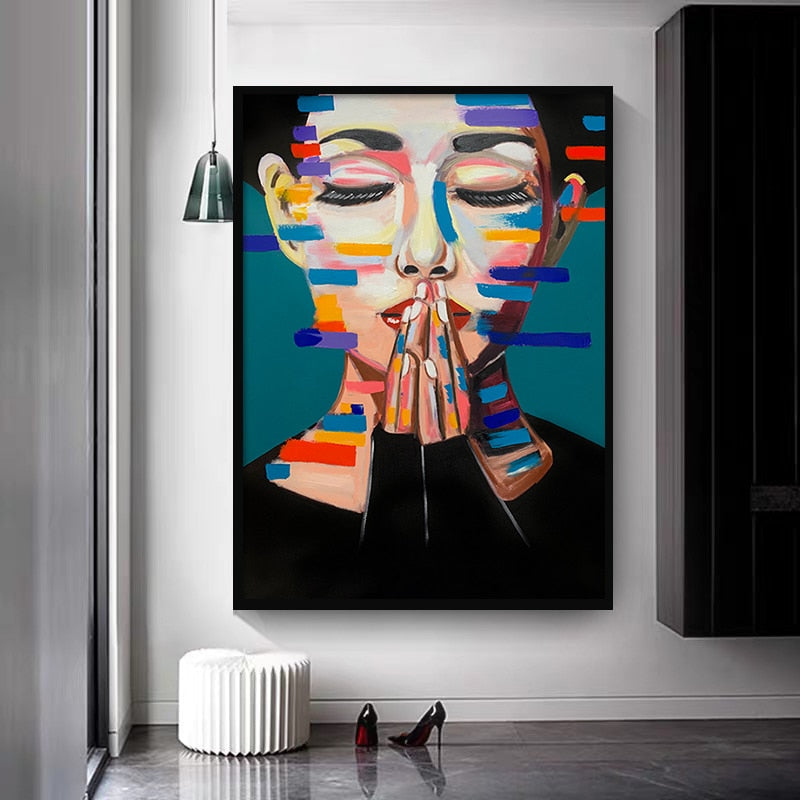 Colorful Praying Figure Art Canvas