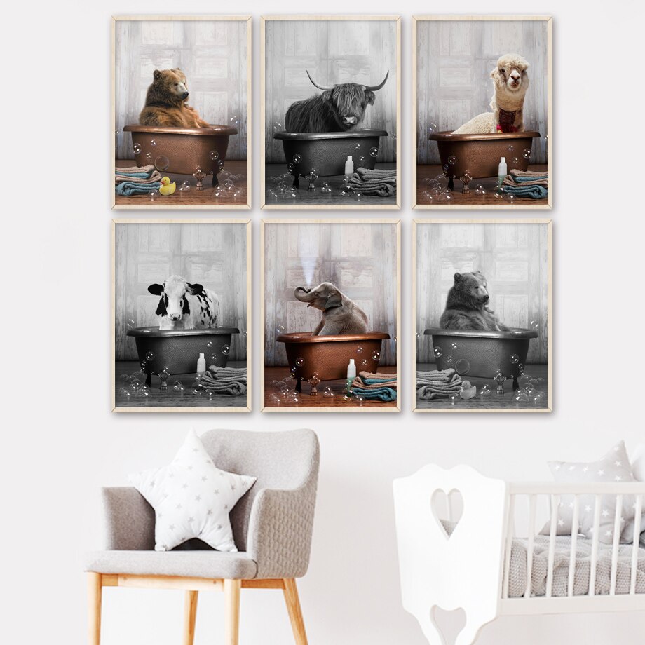 Animals in the Bathtub Canvas Art