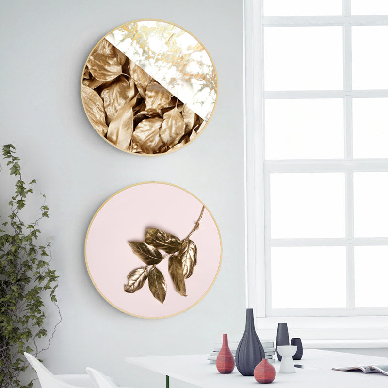 Luxury Round Golden Leaf Canvas Art