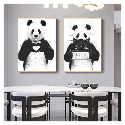 Black and White Cute Panda Dog Boston Terrier Canvas Art