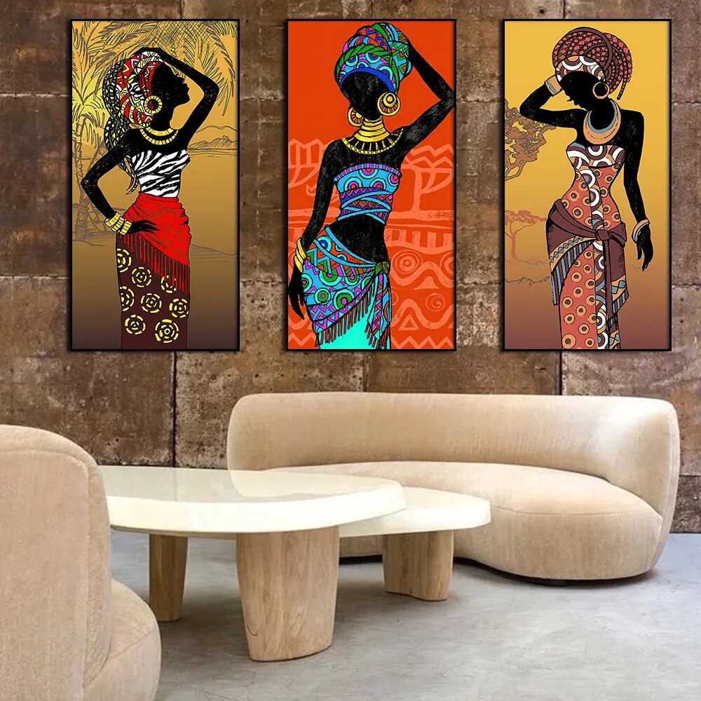 3 Panel African Women Traditional Clothing Wall Art Canvas