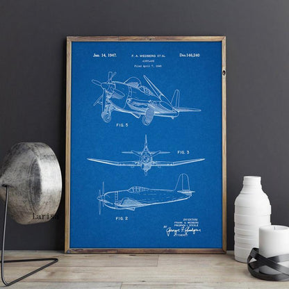 Vintage Airplane Patent Blueprint Canvas Art