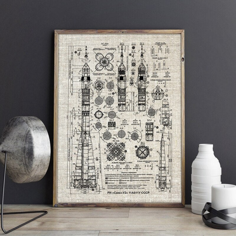 Russian Rocket Patent Blueprint Canvas Art