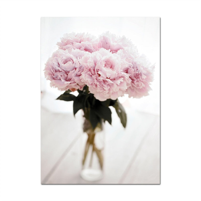 Pink Rose Peony Cherry Blossoms Canvas Art